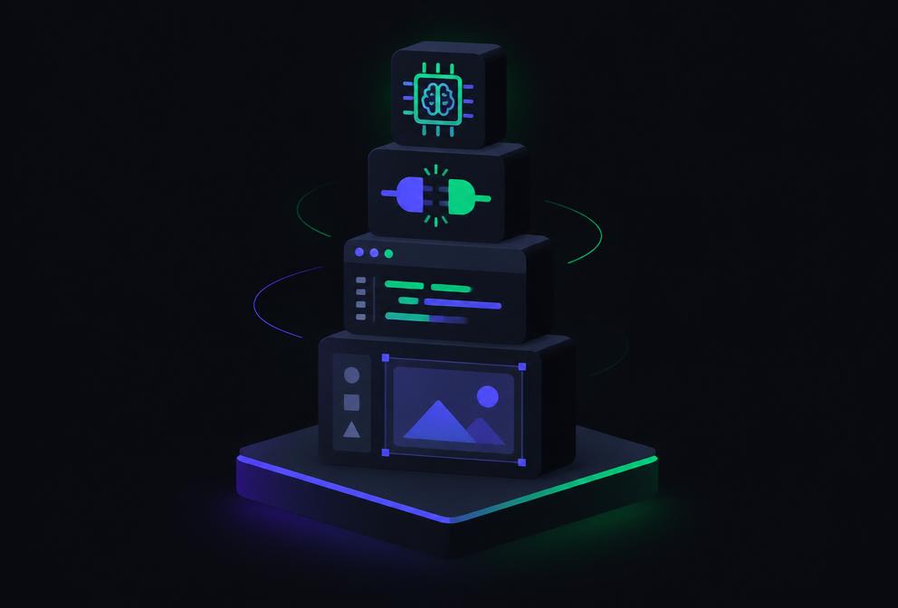 Bloques de diseño, código, conectores e IA